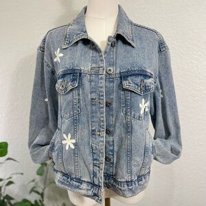 Charlie Denim Jacket with Peace Sign & Daisy Embroidery